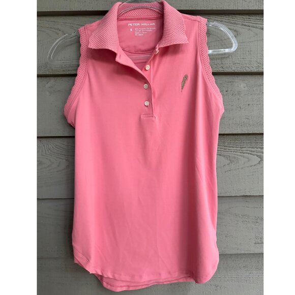 🌸 Peter Millar Sleeveless Golf Polo – Pink UPF 50+ Chechessee Creek Logo (S) - Picture 1 of 9